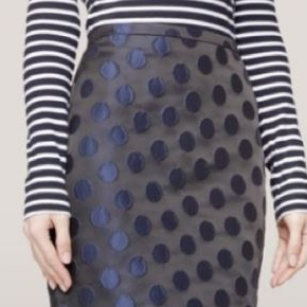 J. Crew Black And Blue Brocade Polka Dot Skirt